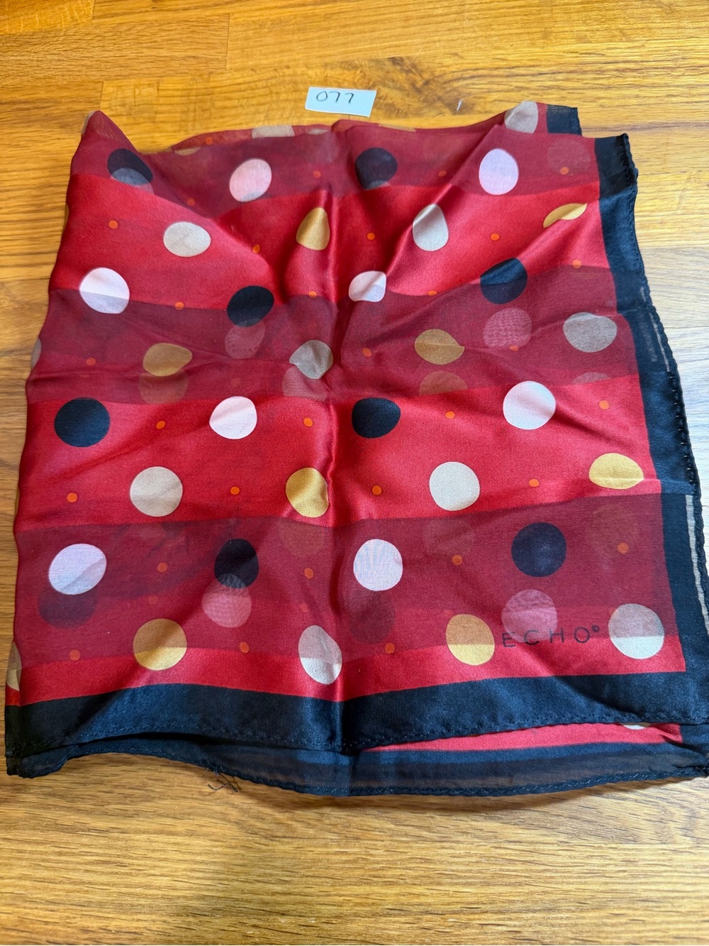 Vintage Echo Red Polka Dot Silk-Blend Scarf with Black & Gold Accents